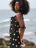 Vestido Midi de Poás com Aplicações Florais