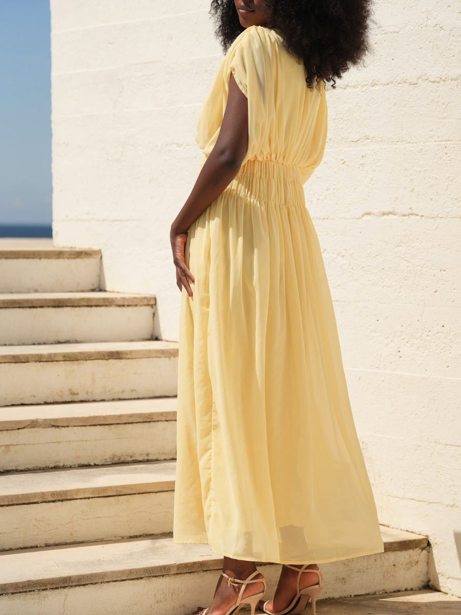 Vestido Fluido Cintura Franzida