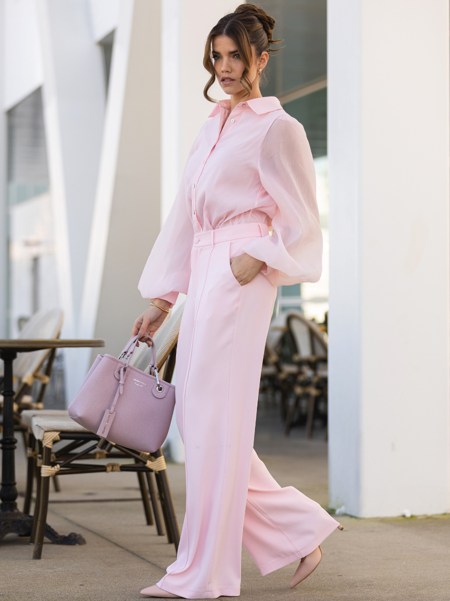 Calças cintura subida c/ pinças
