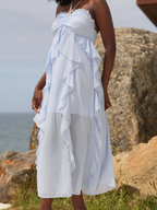 Vestido Midi Fluido com Folhos