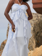 Vestido Midi Fluido com Folhos