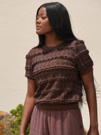 Blusa rendada com folhos