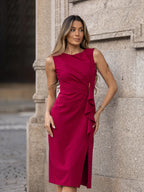 Vestido midi drapeado com folho
