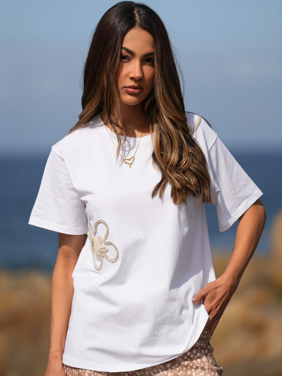 T-shirt Flores Bordadas