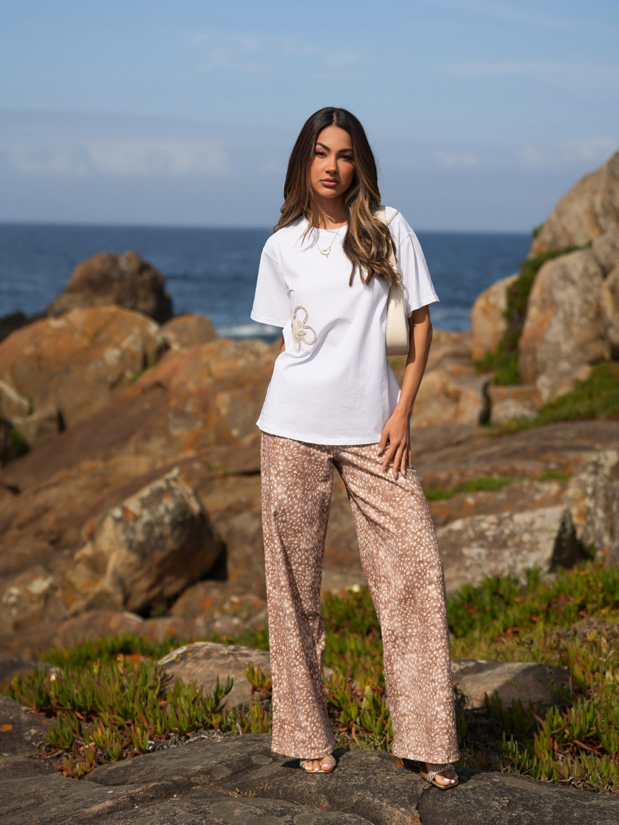 Calças wide leg animal print