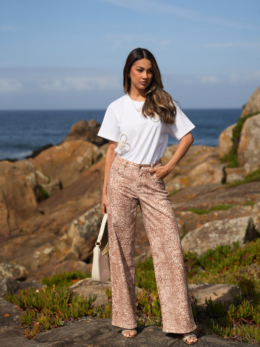 Calças wide leg animal print