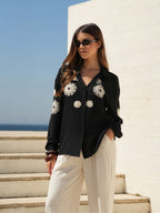 Camisa fluida bordada floral