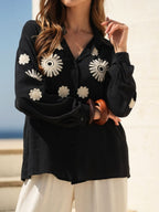 Camisa fluida bordada floral
