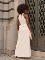 Conjunto Top Halter e Saia Comprida Texturizada