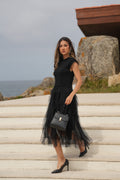 Vestido Midi com Saia em Tule