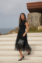 Vestido Midi com Saia em Tule