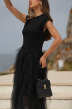 Vestido Midi com Saia em Tule