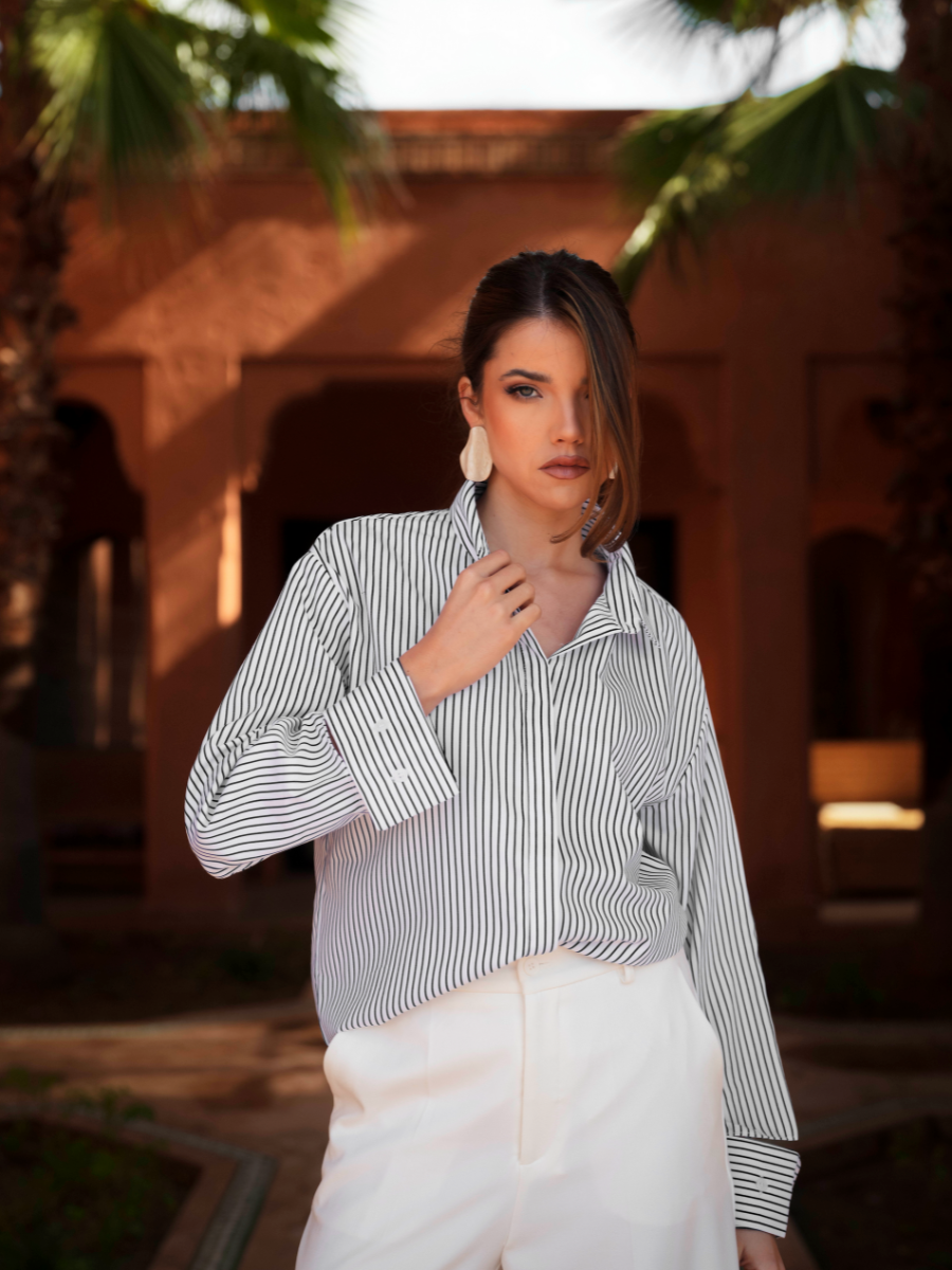 Camisa de riscas pormenor punhos | SPACCIO By Cristina