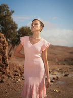 Vestido com Volantes e Saia Plissada